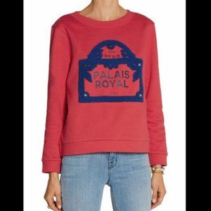 Maje Palais Royal Graphic Print French Terry Crewneck Sweatshirt Red